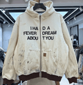 Vintage Dirty Job Oversized Zip Up Graffiti Printed Hoodie