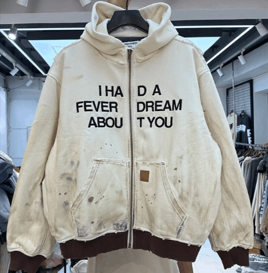 Vintage Dirty Job Oversized Zip Up Graffiti Printed Hoodie