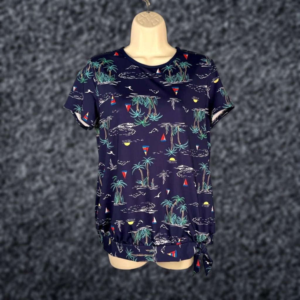End Lands End Swim Top S Navy Sailboat Tropical Tie Front Blouson Upf 50 Womens Shirt Geometri