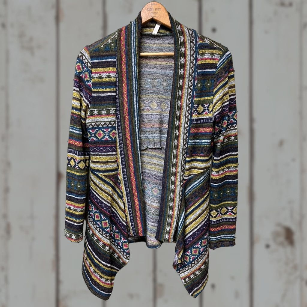Vintage Womens M Celeste Knit Sweater Shawl Southwest Aztec Print Shirt