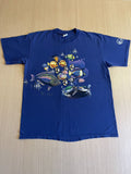 Vintage 1999 Wraparound Print Tropical Fish Tee Shirt Blue 90s Y2k