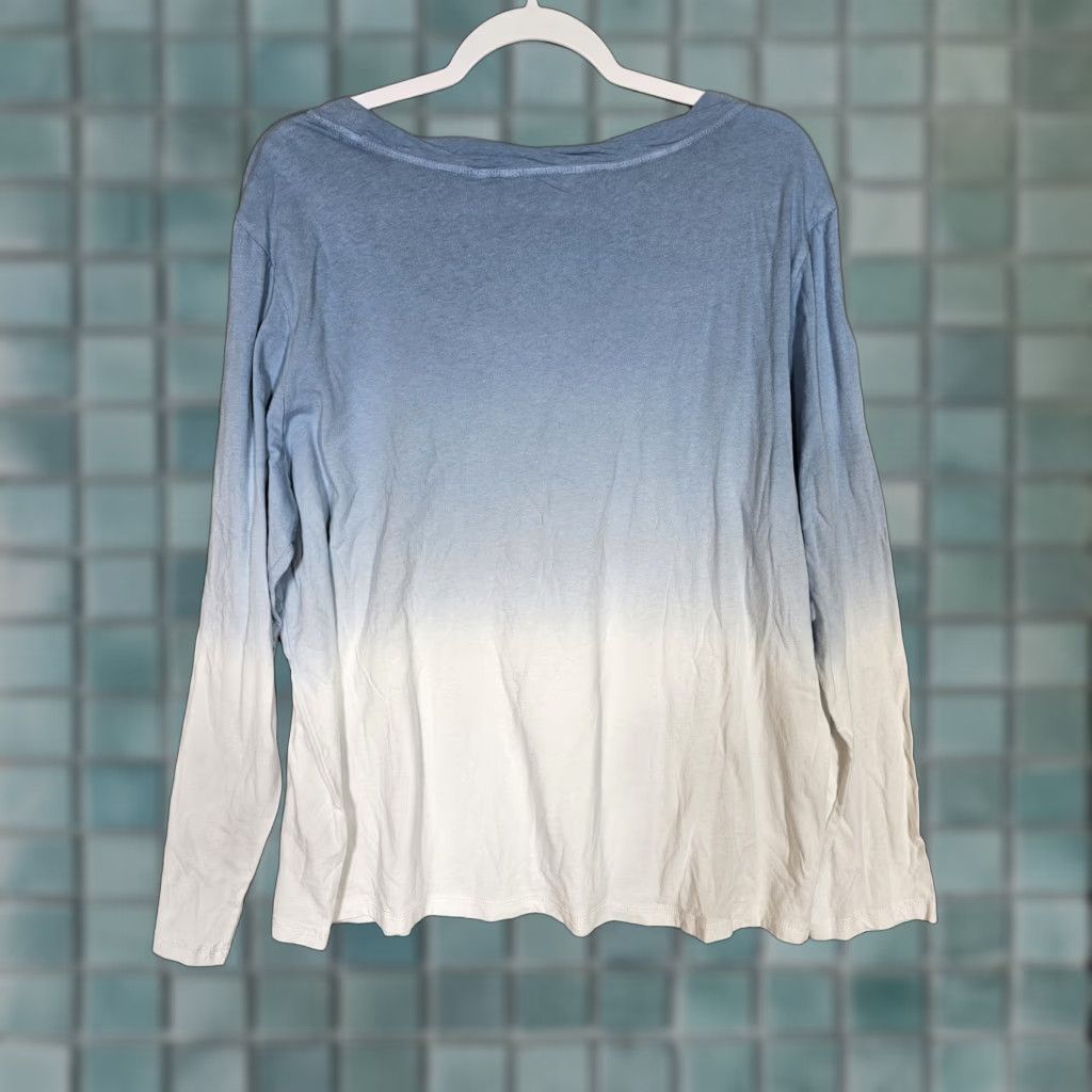 Vintage Candace Cameron Bure The Ocean Dipped Long Sleeve Tee Womens Size Xl Blue White Crew Neck Te
