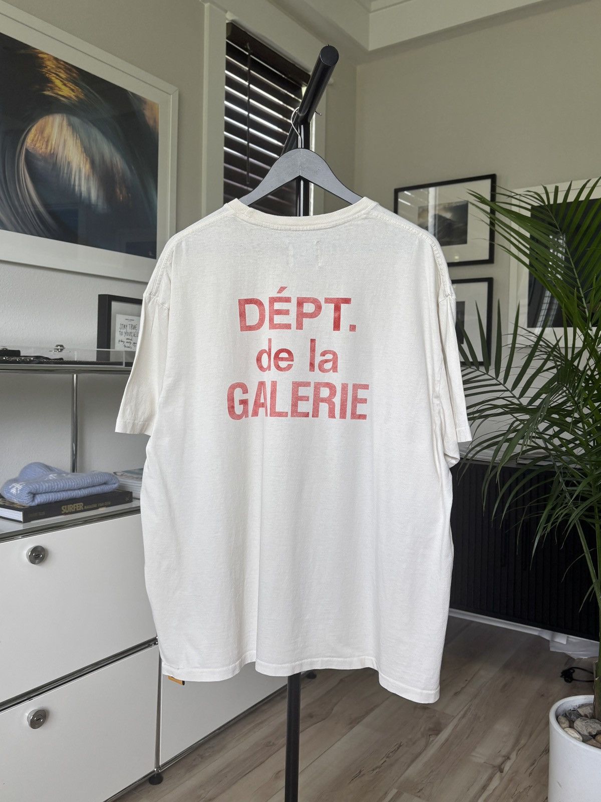 Dept Gallery Dept Cream Red Logo French Tee Hoodie, Sweatshirt | FlexRushtees.com