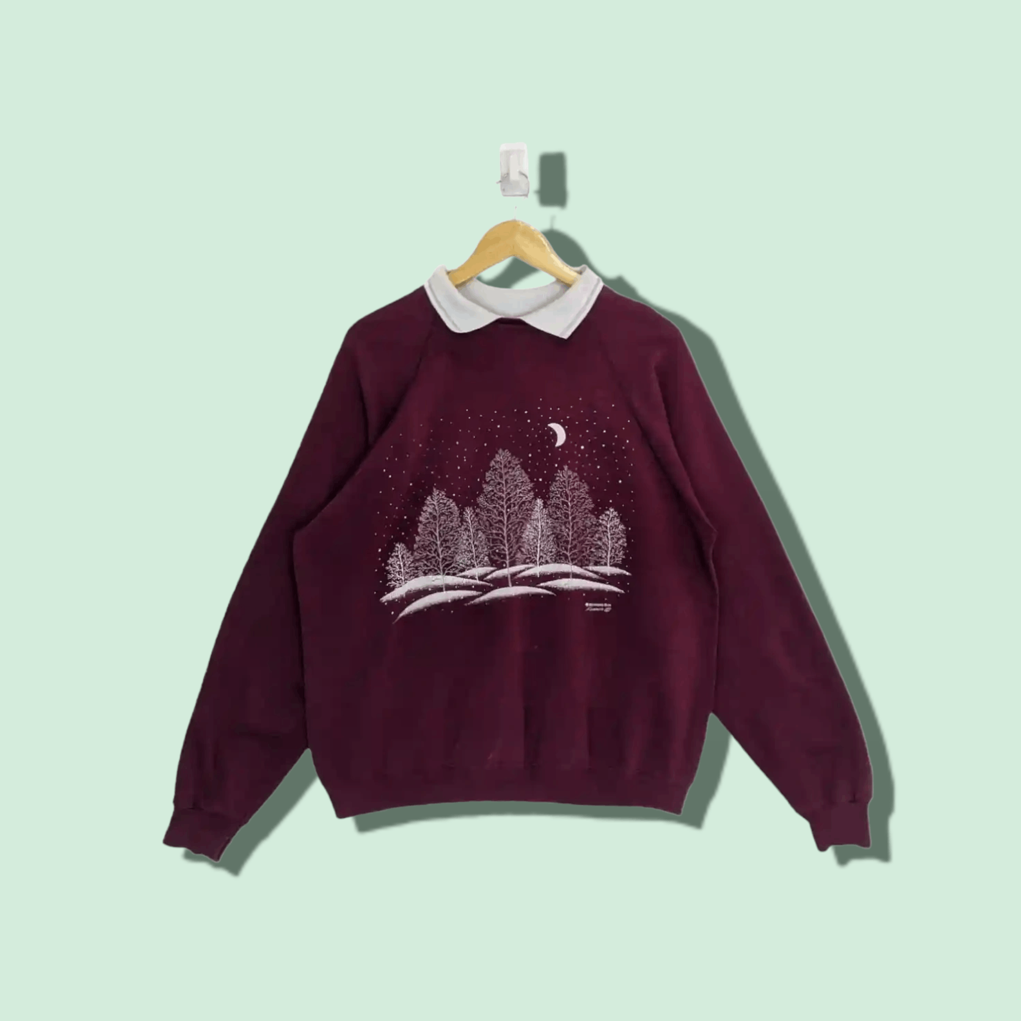 Vintage 80 S Christmas Tree Winter Snow Full Image Sweatshirt T-Shirts, Hoodie | FlexRushtees.com