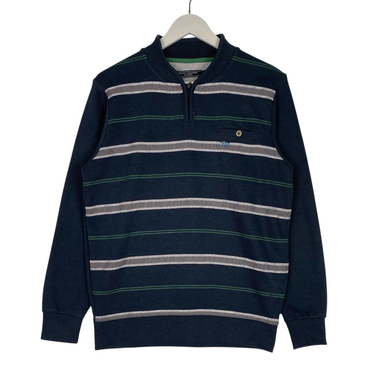 Vintage Kansai Yamamoto Quater Zip Sweatshirt Navy Blue