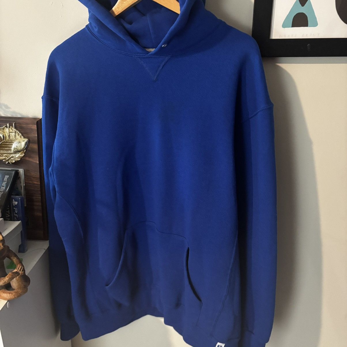 Russell Athletic Y2k 2000s Faded Russell Athletic Navy Blue Blank Hoodie