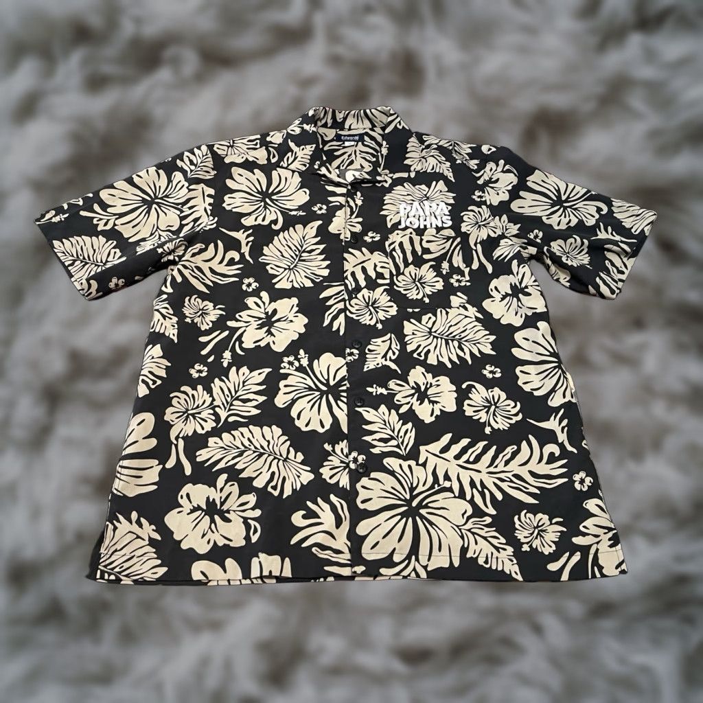 Vintage Edwards Papa John S Hawaiian Tropical Shirt Hibiscus Print Men S M Sleeve Tm