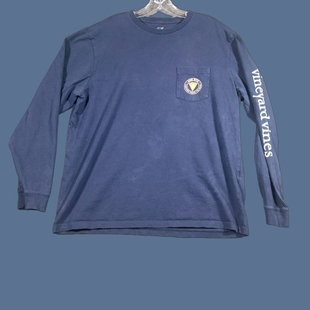 Vines Vineyard Vines Shirt Mens Large L Blue Long Sleeve Cotton Logo Pizza