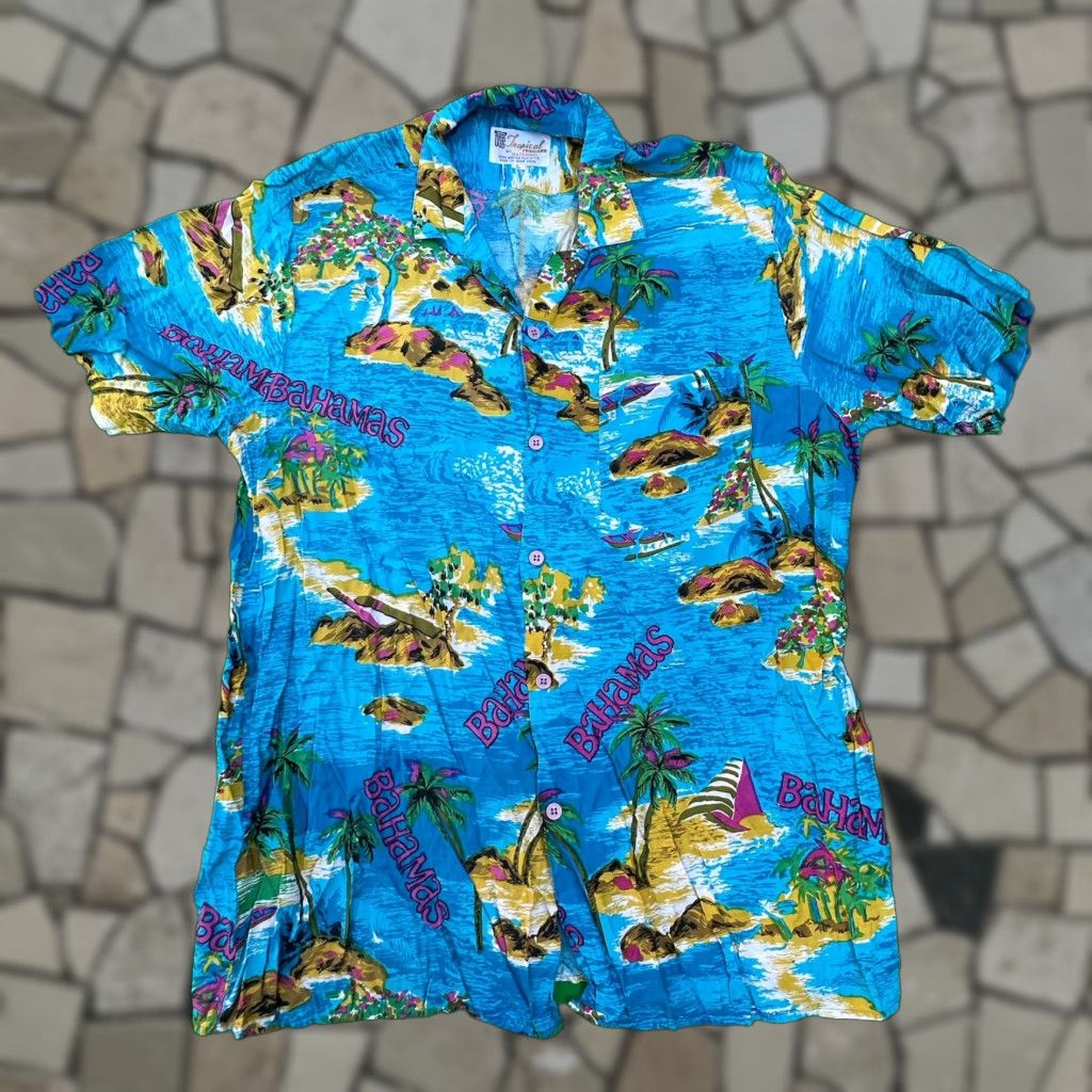 Vintage Tropical Fashions By Watanmal Bahamas Print Men S Hawaiian Shirt L Shirt
