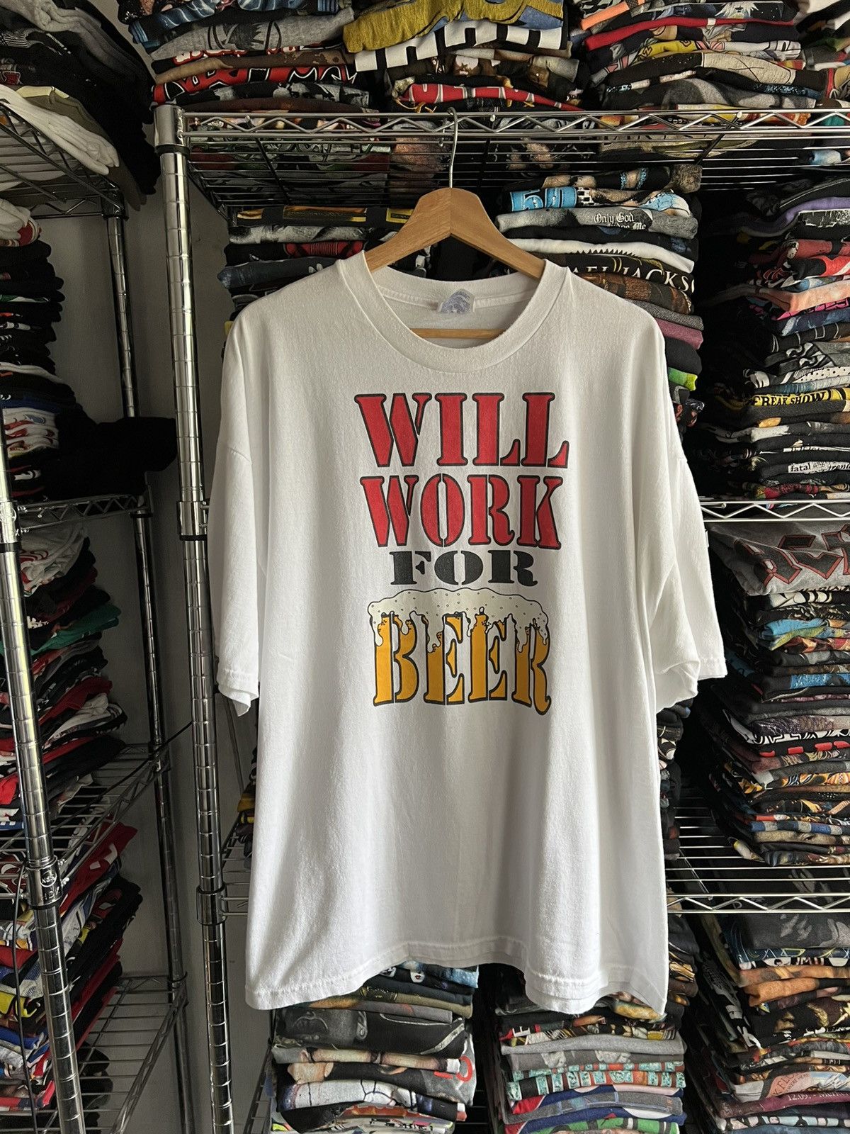 Vintage 90s Will Work For Beer Random Funny Quote Tee Hoodie, Sweatshirt | FlexRushtees.com