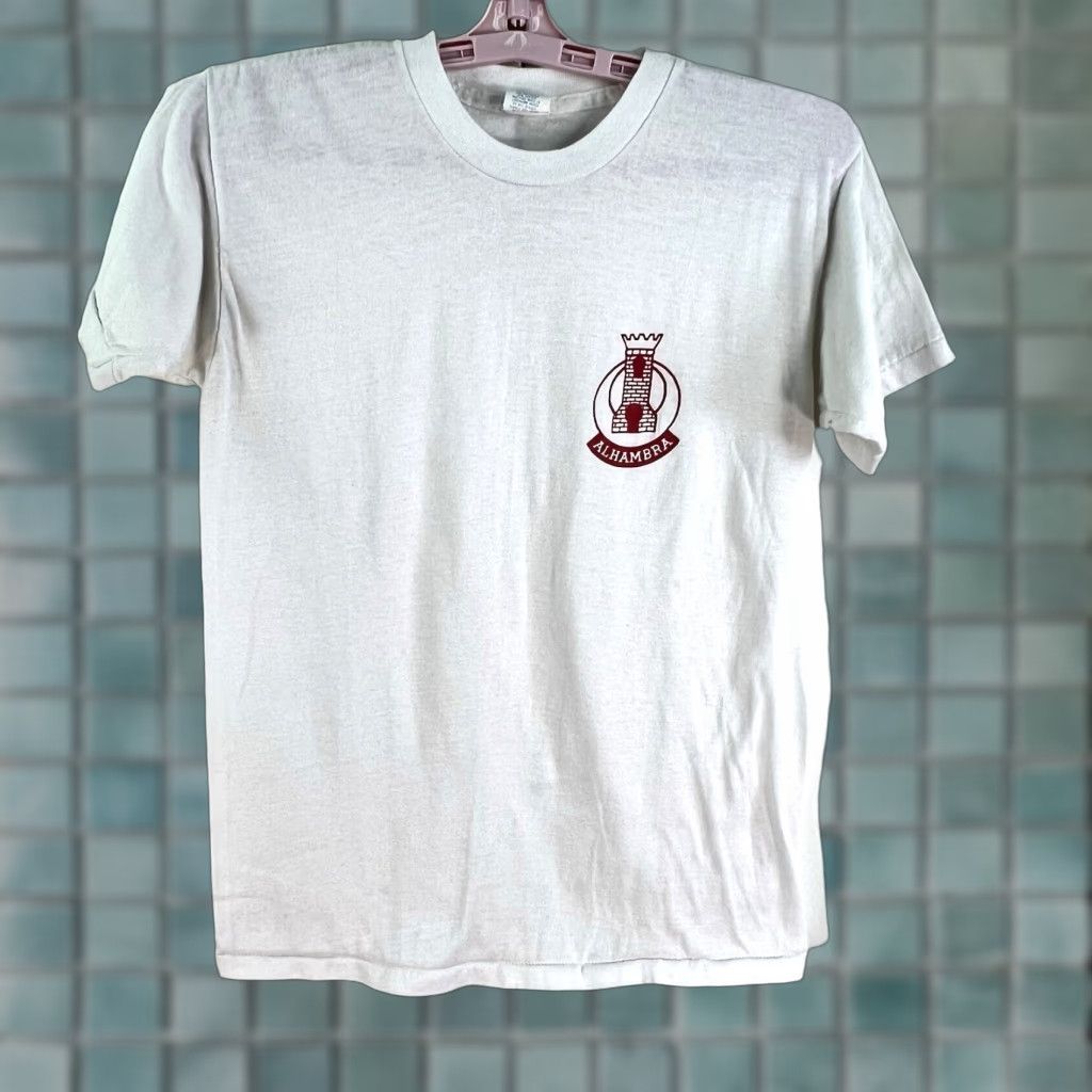 Vintage Alhambra Spain Shirt Womens Sz M White 70s T Shirt Graphic Art Deco Sportswear Tag