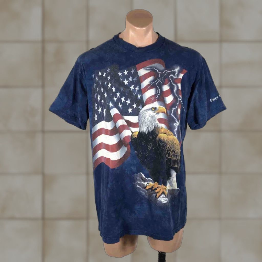 Mountain Vintage The Mountain T Shirt Shirt L Multicolor Bald Eagle American Flag 80s 90s Mens