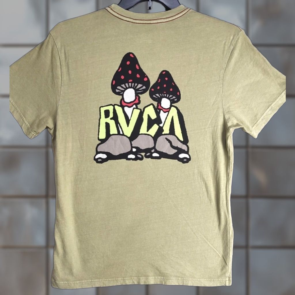 Rvca Graphic T Shirt Mens Green Mushroom Short Sleeve Medium Slim