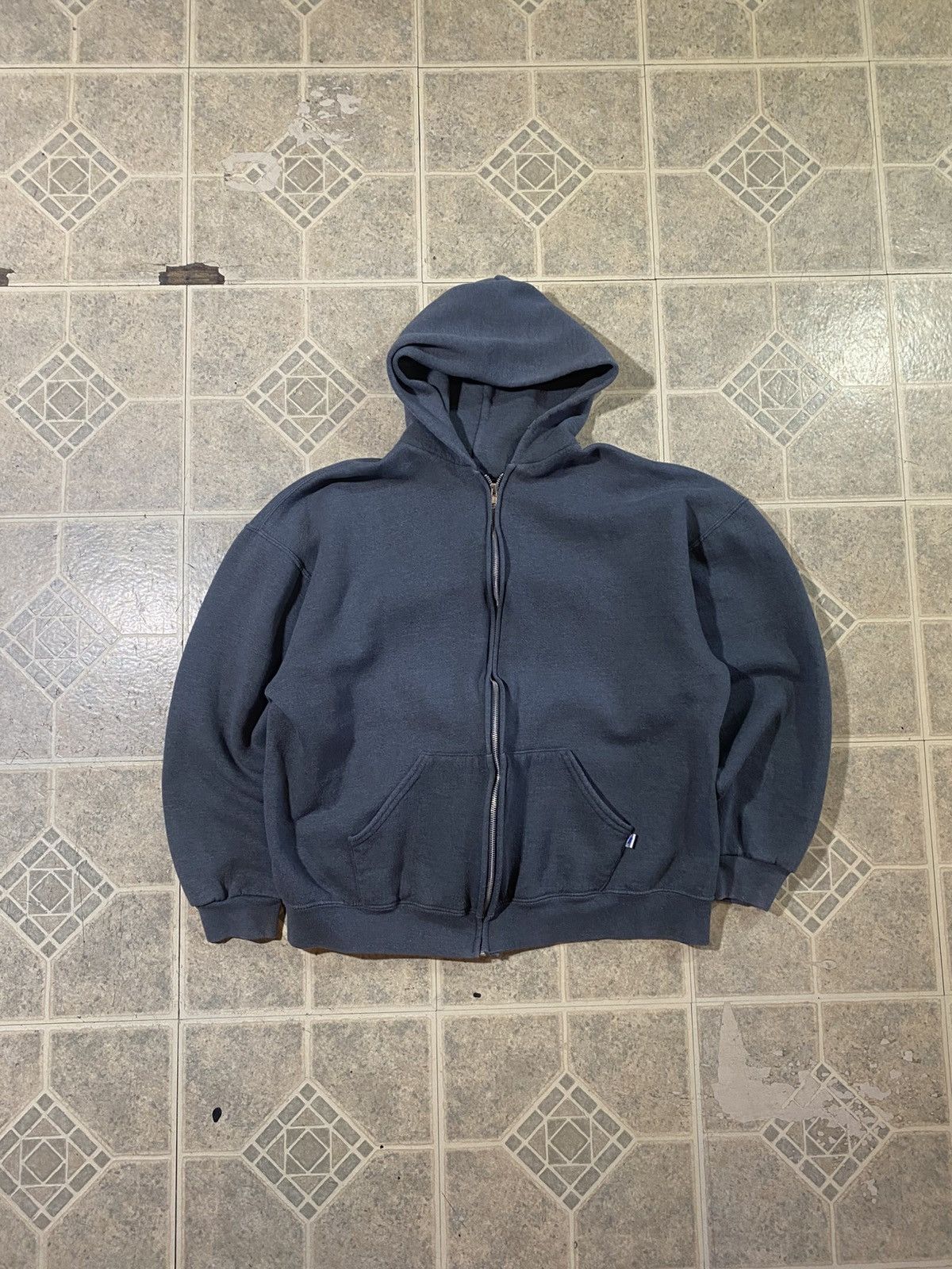 Russell Athletic Vintage Y2k Faded Russell Athletic Zip Up Hoodie Gray