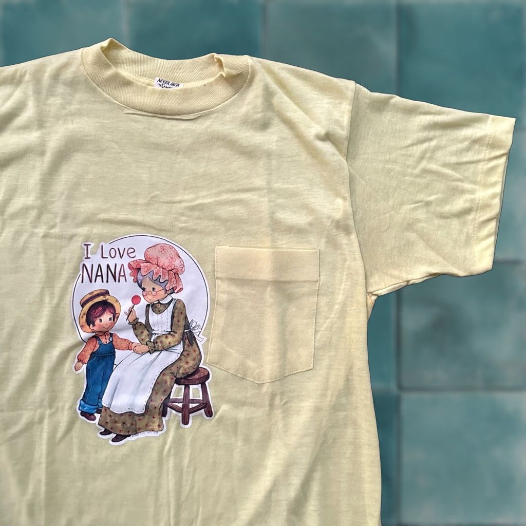 Vintage Never Iron T Shirt 70s I Love Nana Grandma Solid Yellow Crew Neck Small S Men 70s 80