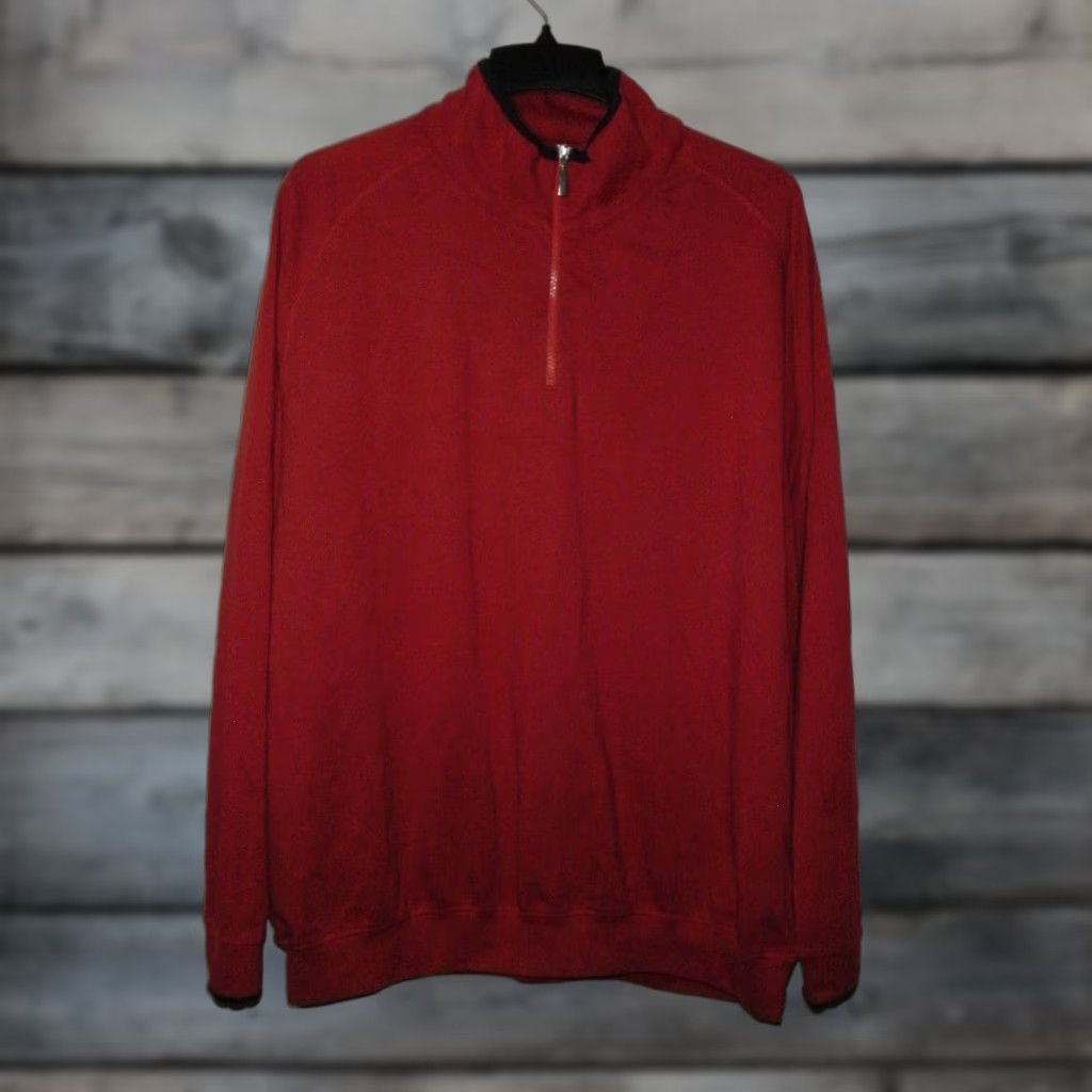 Vintage Alan Flusser Sport Pullover Men Xl Red 1 4 Zip Collared Long Sleeve Raglan Sweatshirt Sports