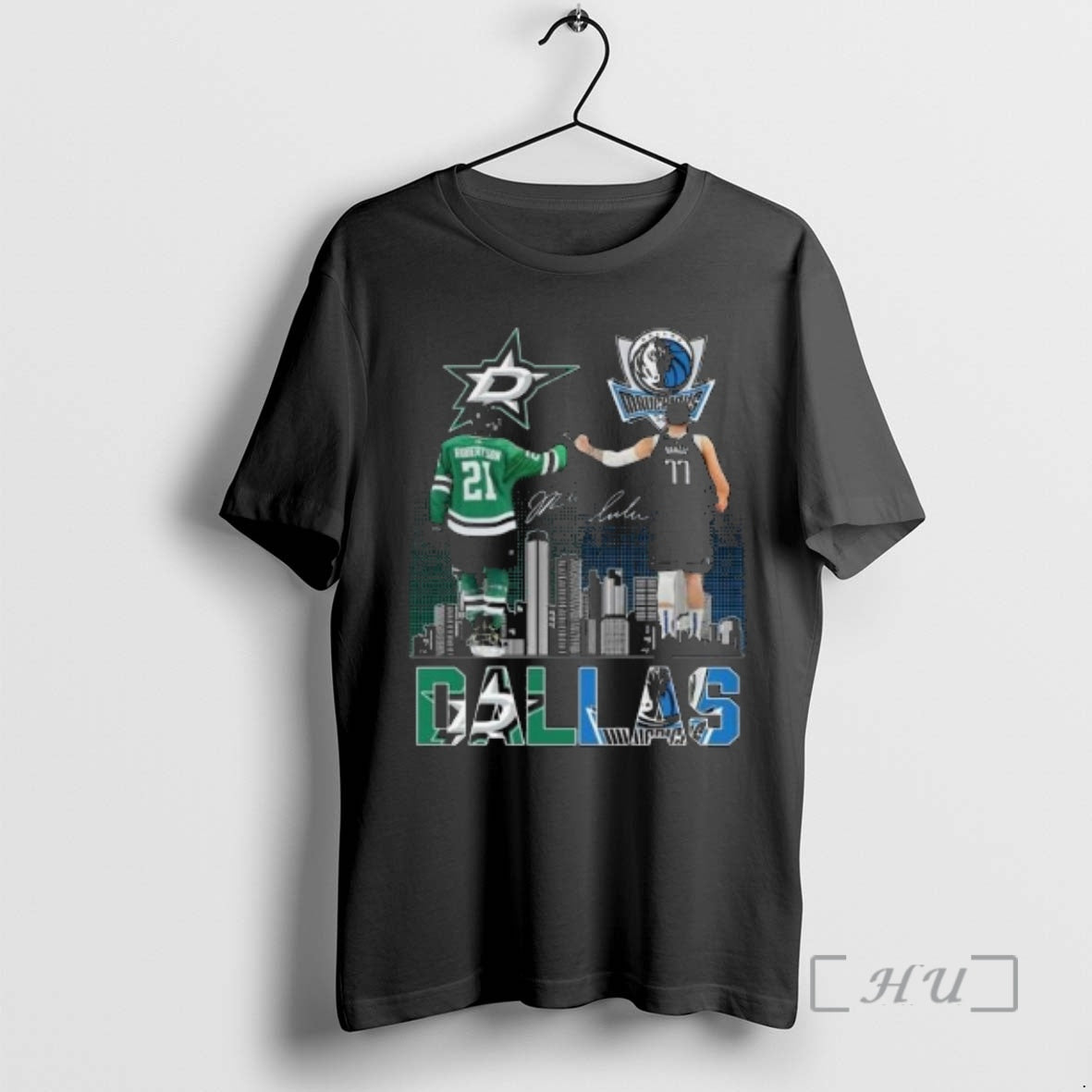 Officials Dallas Stars Jason Robertson Dallas Mavericks Luka Doncic 2025 Signatures Circle Black T-Shirts, Hoodie, Sweatshirt