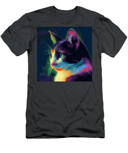 A Colorful Portrait Of A Cat With Green Eyes. T-Shirt
