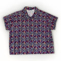 Vintage 70s Aloha Shirt Purple Banana Leaf Print Zigzag Hem