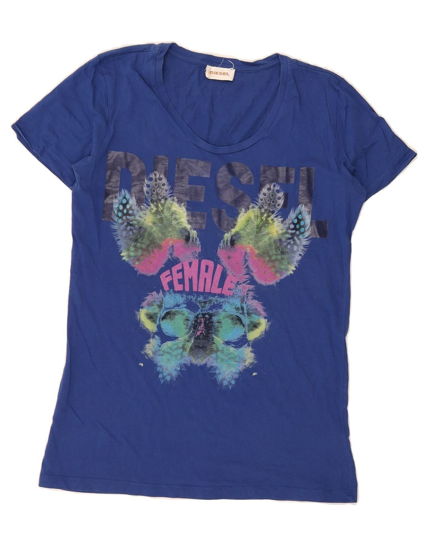Diesel Womens Graphic T Shirt Top Uk 14 Large Blue Cotton Hoodie, Sweatshirt | FlexRushtees.com