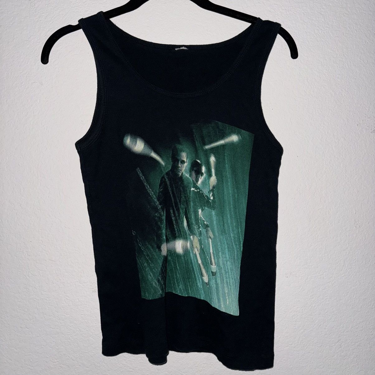 Vintage Women S Black Tank Screen Printed Matrix Size Small Shirt