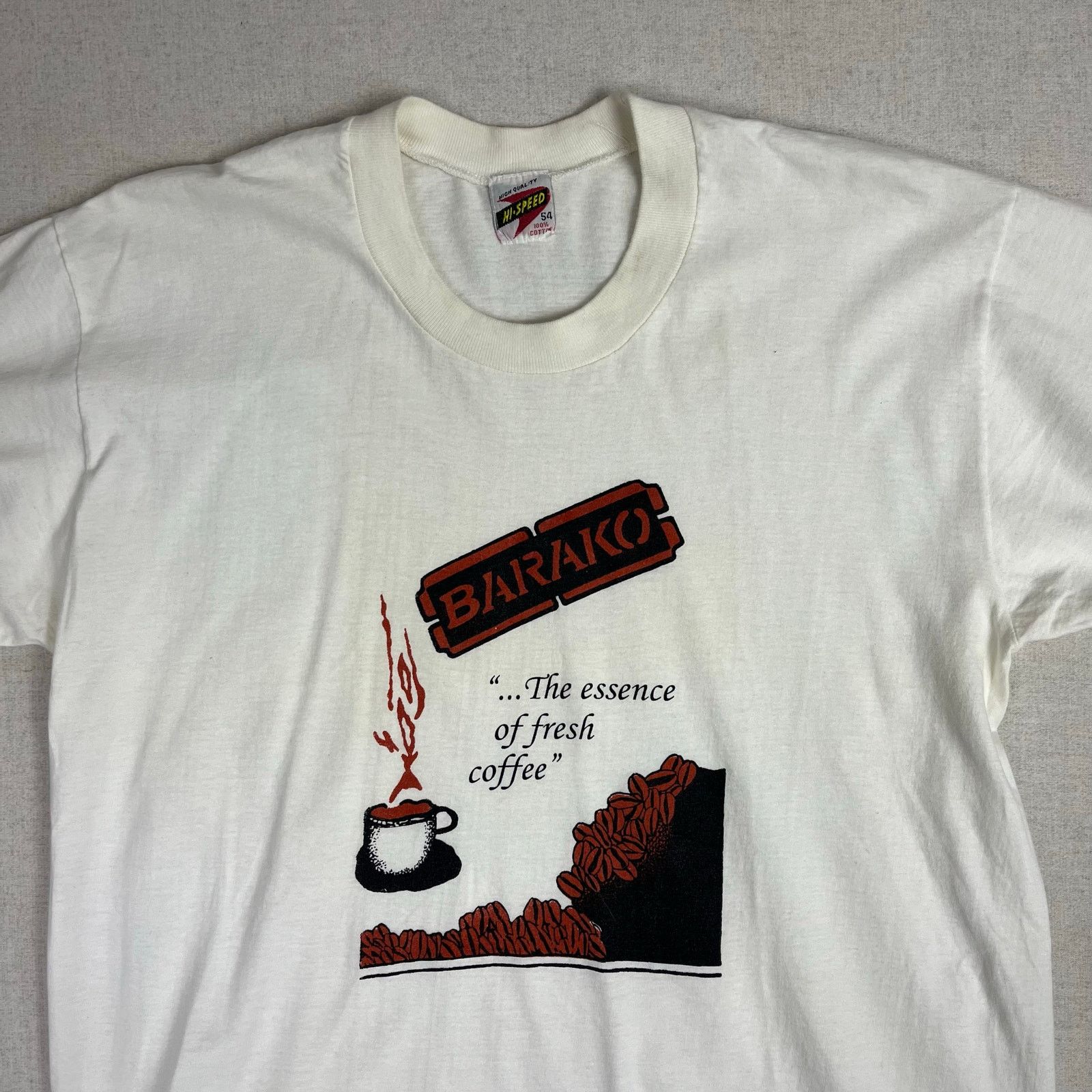 Vintage Barako The Essence Of Fresh Coffee Whitet Shirt L 60s 70s