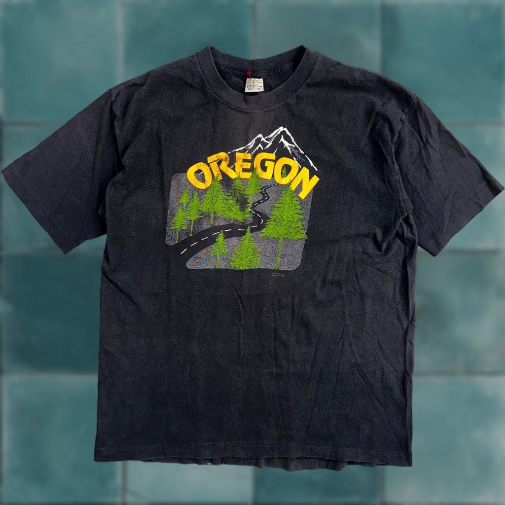 Vintage Belton T Shirt Men Xl Black Oregon Mountains 80s 70s 90s Shirt Crew Neck Short Sleev