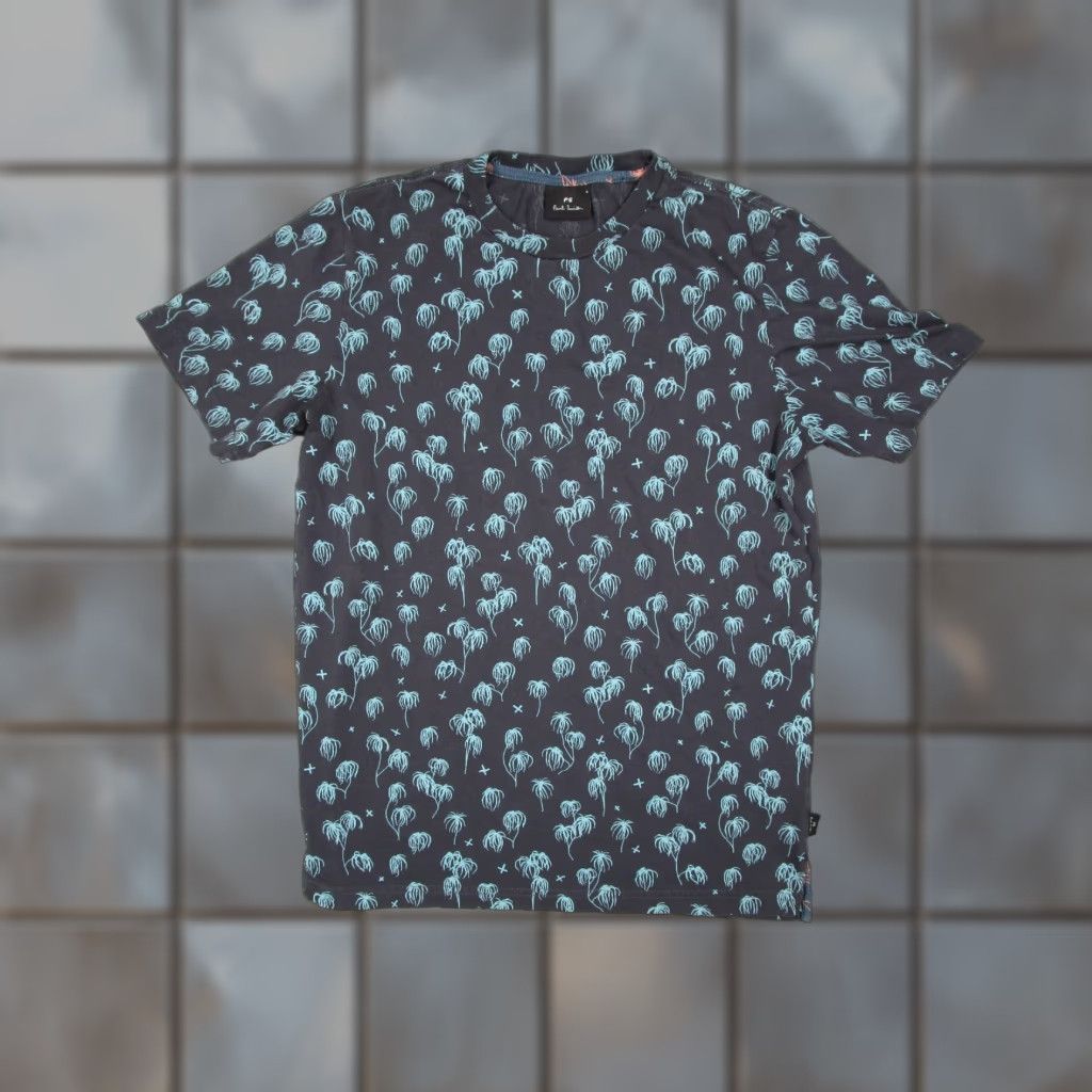 Smith Paul Smith Shirt Mens Small Blue Aop Palms Crew Neck Short Sleeve T Shirt Beach Californi