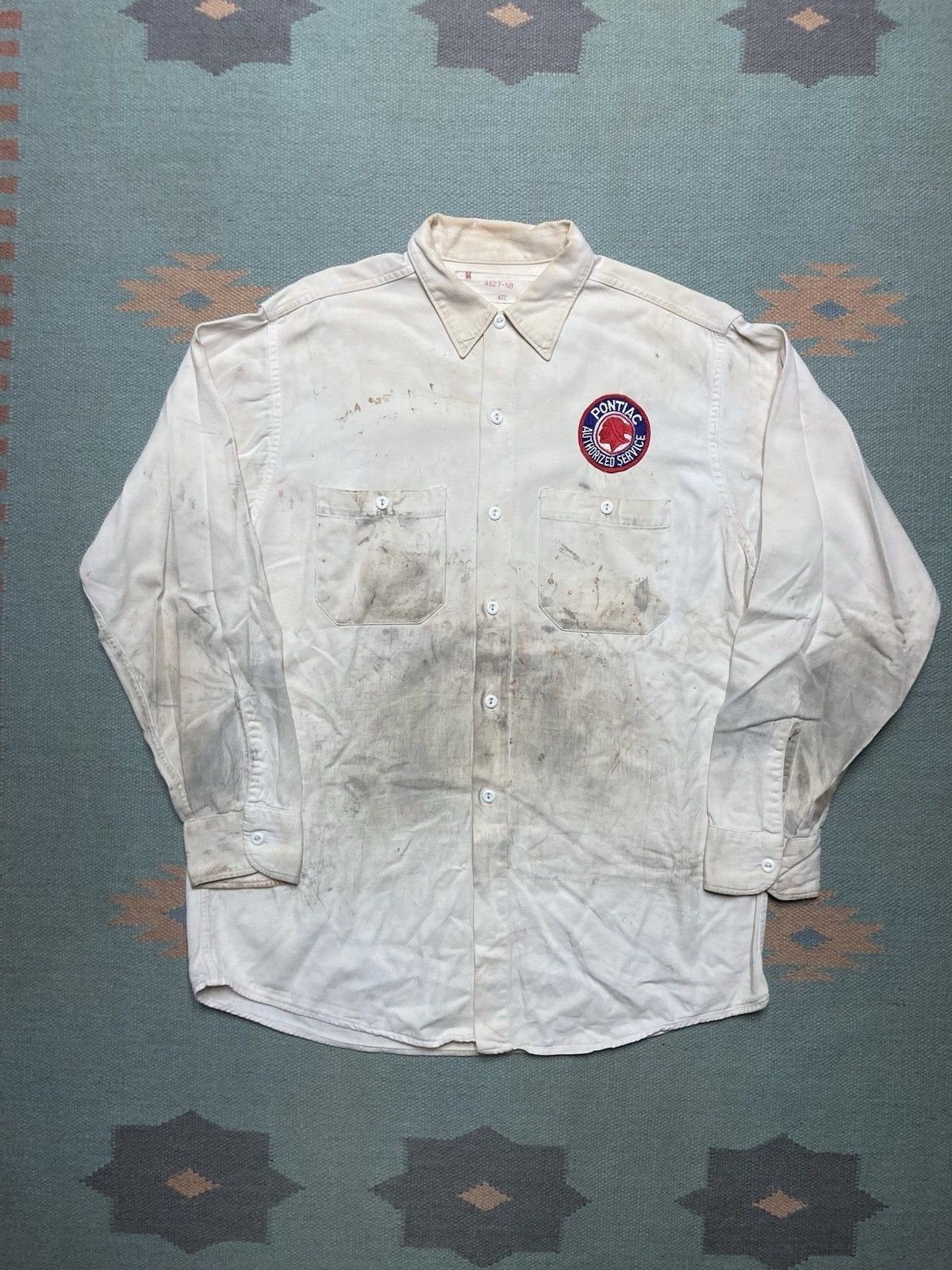 Vintage 50s 60s Work Shirt Pontiac Patch Car Grunge Medium