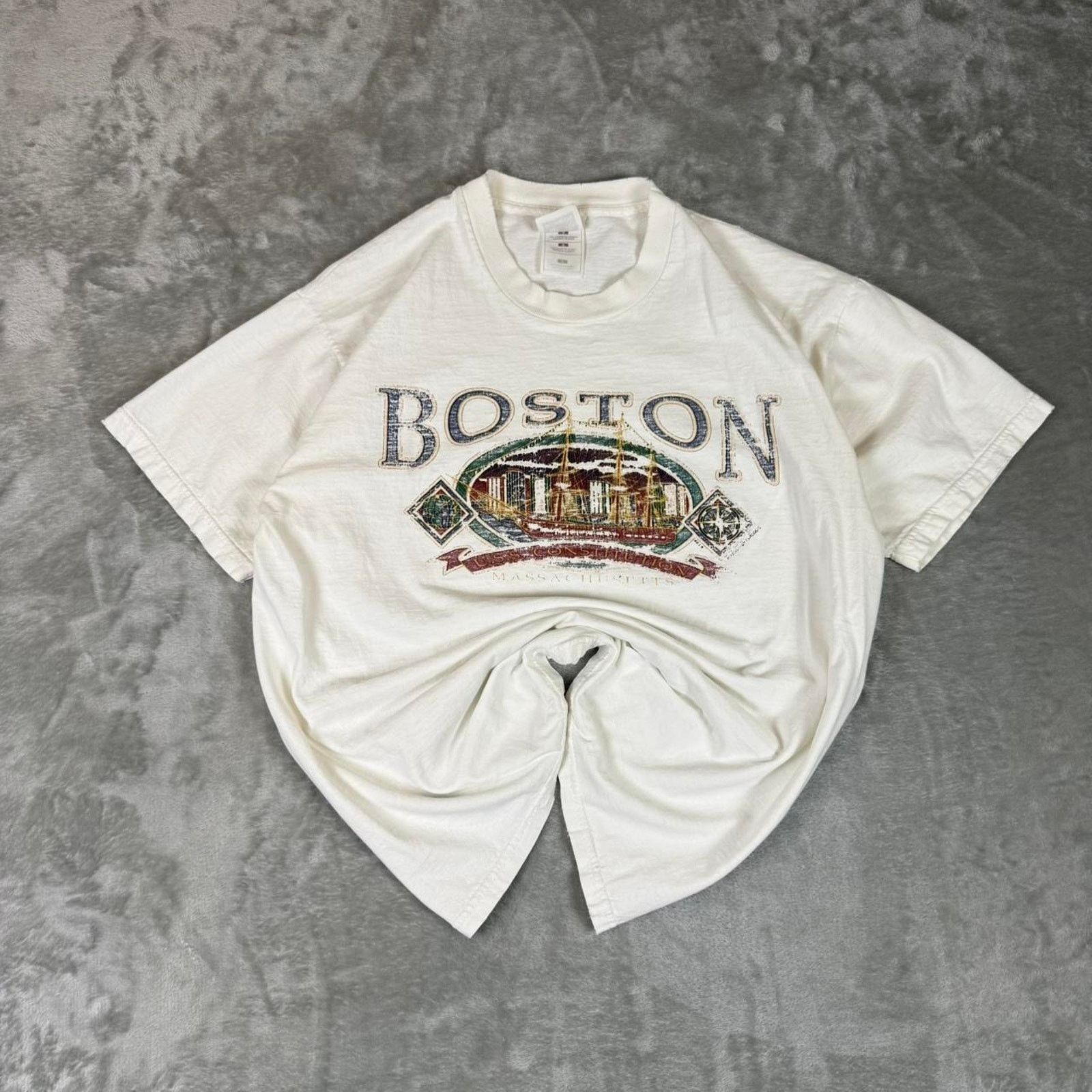 Fruit Of The Loom Vtg Fruit Of The Loom Boston Cracked Graphic Tshirt Mens L Hoodie, Sweatshirt | FlexRushtees.com