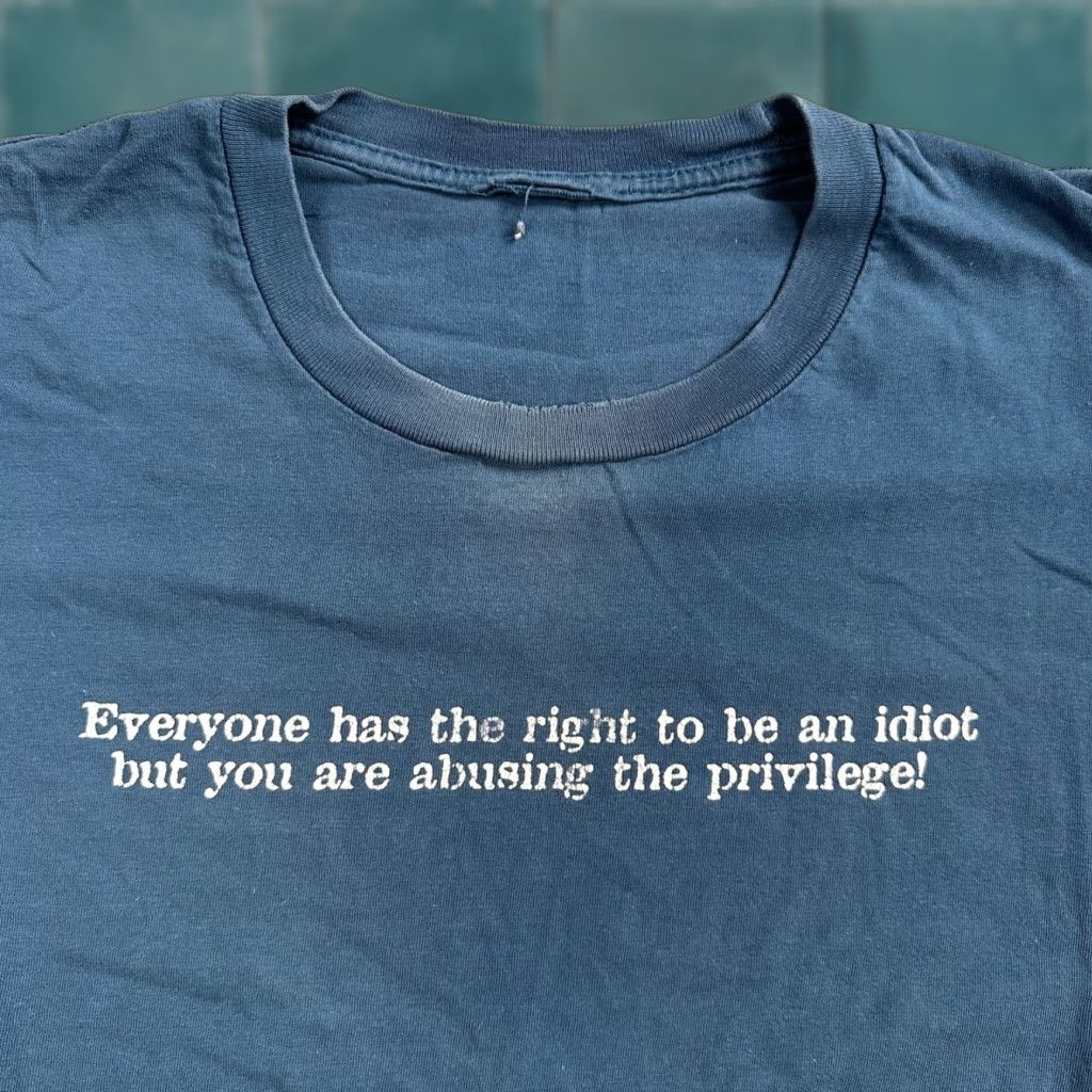 Vintage Funny Quote T Shirt Blue Size L Graphic Print 90s Style Mens Hoodie, Sweatshirt | FlexRushtees.com