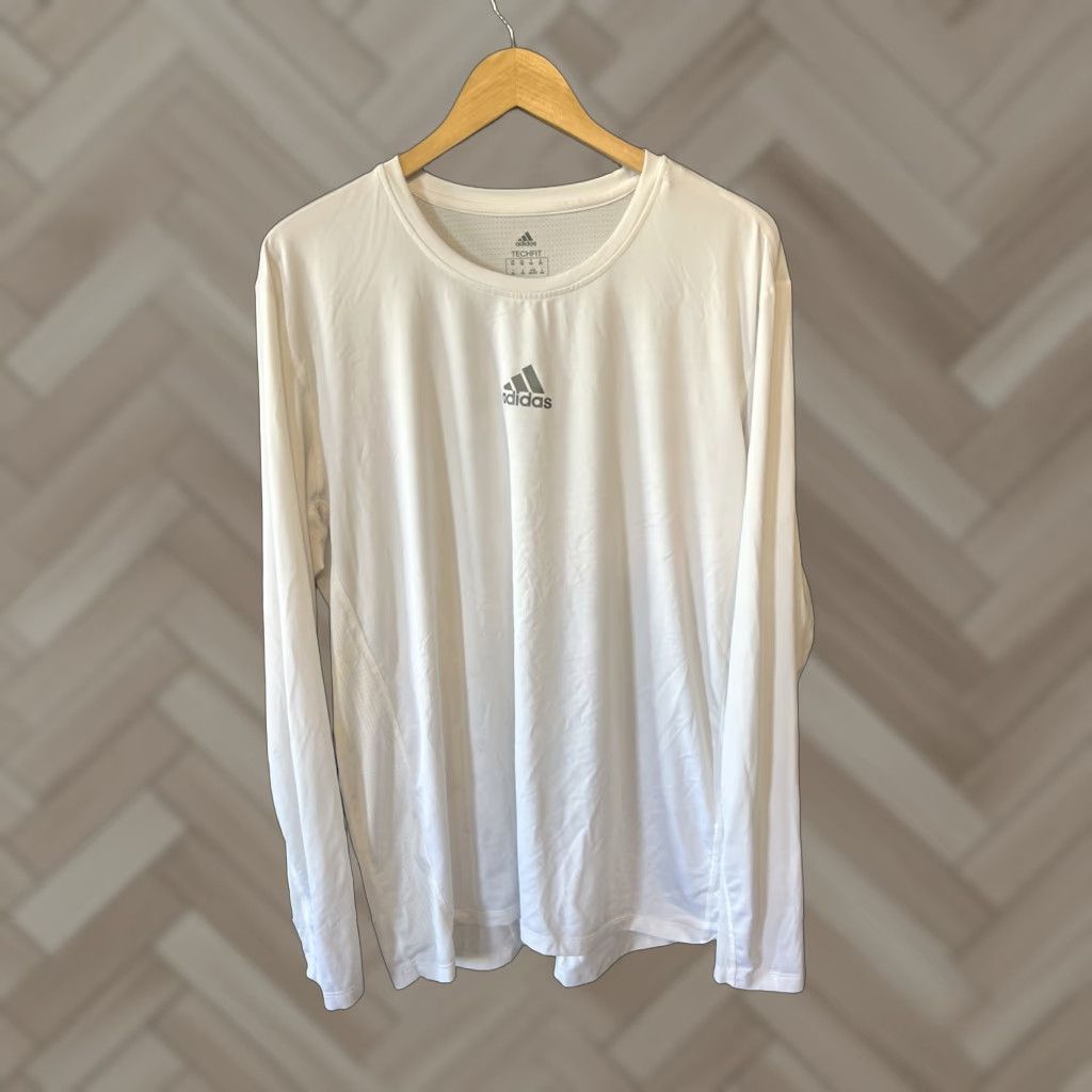 Adidas Mens White Long Sleeve Athletic Shirt 2xl Primegreen Techfit Slim Fit Durable Athletic
