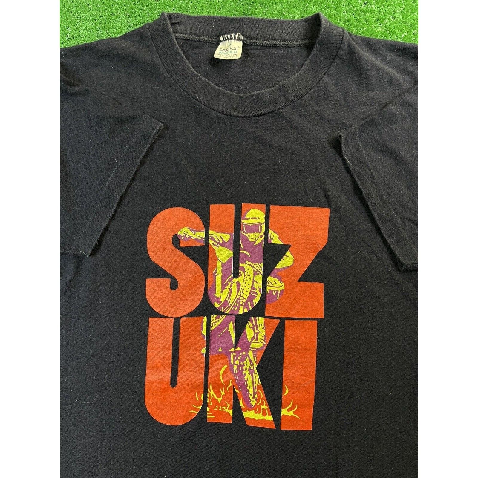 Vintage 60s Mayo Spruce Suzuki Black Small Cotton Shirt Usa