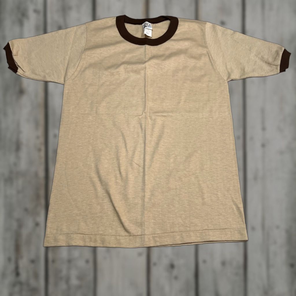 Sears Vintage 70s Ringer T Shirt Youth Size 16 Brown Surf Skater Cotton Blend Made Usa
