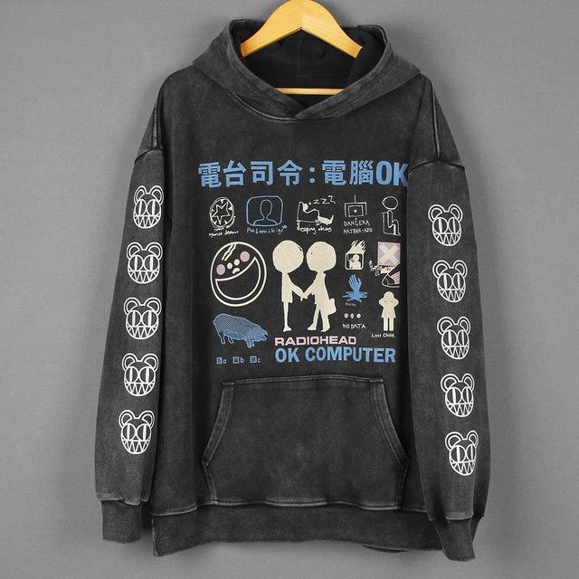 Brand Japanese Cartoon Radiohead Hoodie Washed T-Shirts, Sweatshirt | FlexRushtees.com