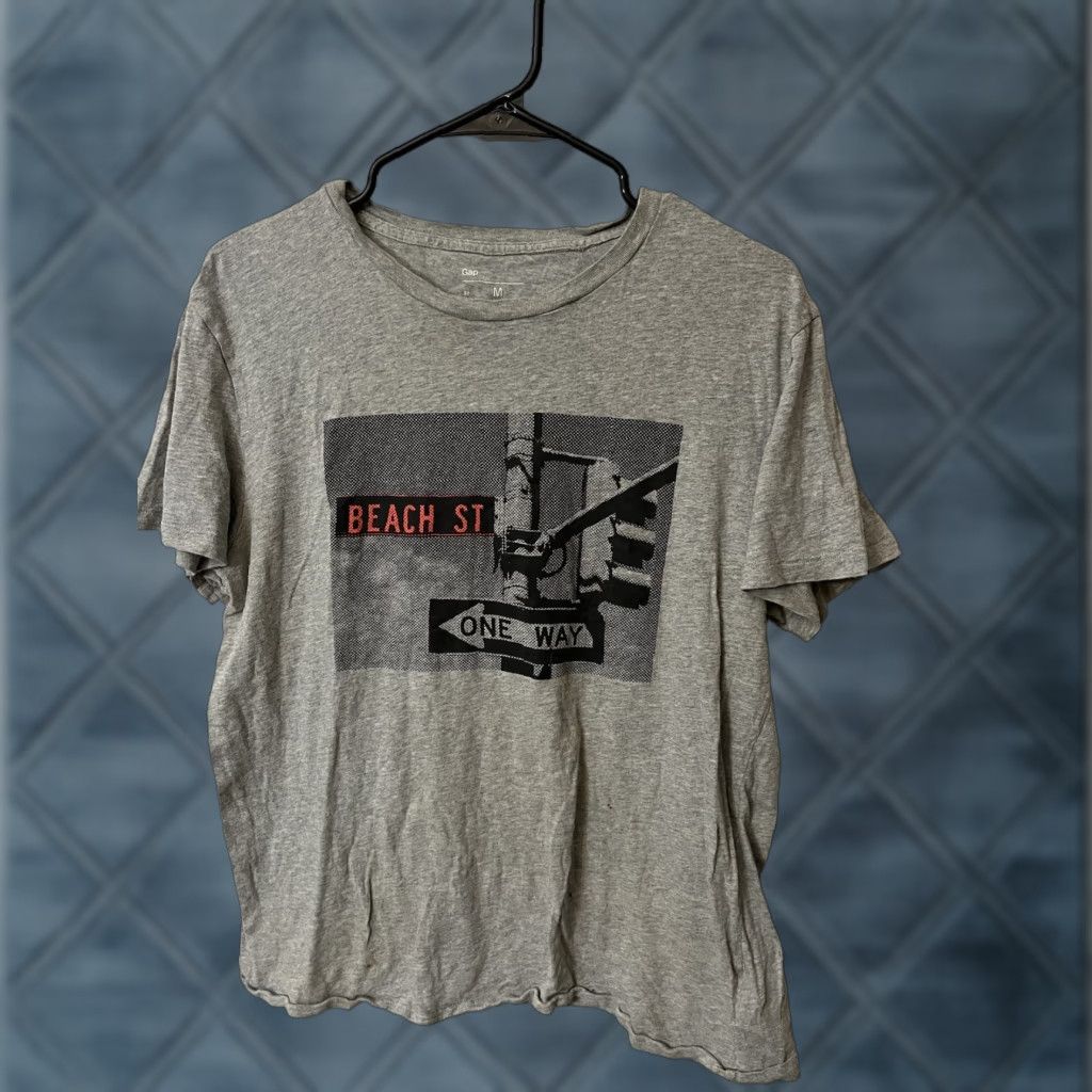 Gap Gray Beach St Graphic Tee Mens Medium T Shirt Crew Neck Cotton Short Sleeve Casual 90s No Gr