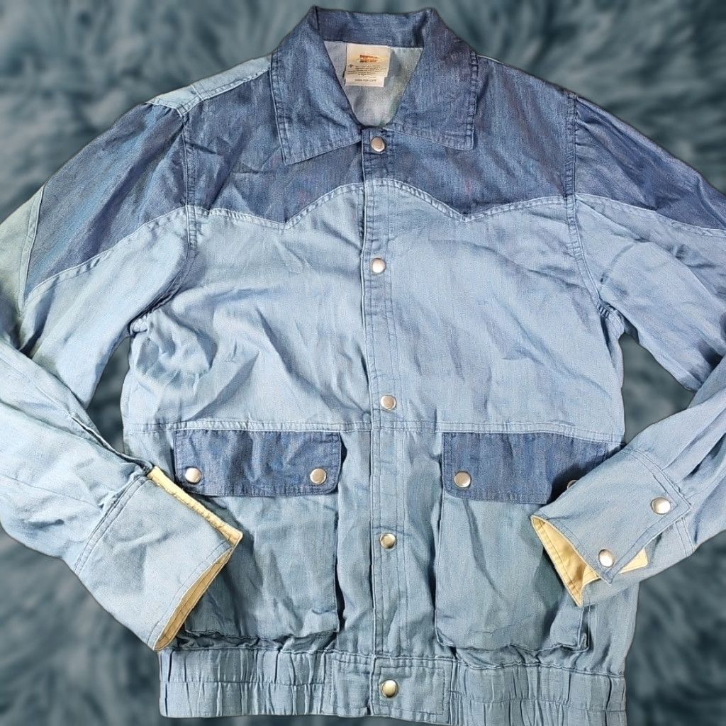 Vintage Back To The Future Blue Chambray Snap Up Long Sleeve Shirt Men Size S