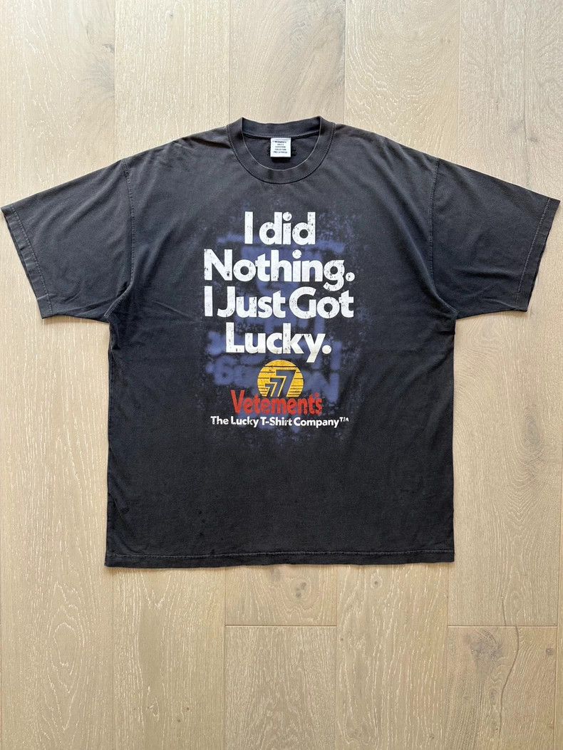 Vetements 22aw Lucky Slogan Print Washed And Worn Out T Sh T-Shirts, Hoodie, Sweatshirt | FlexRushtees.com