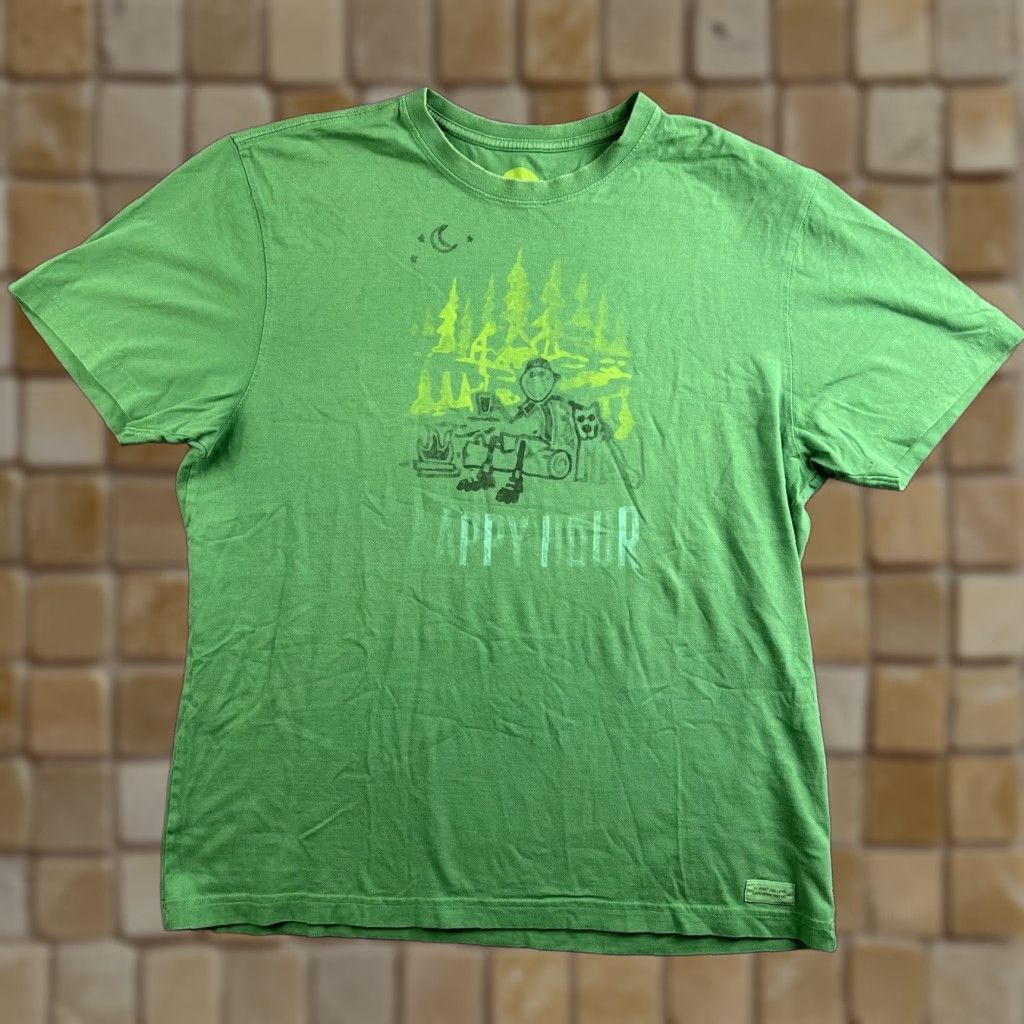 Life Is Good Vintage Life Is Good Men S T Shirt Large Green Outdoor Nature Camping Dog Logo Short Sl Hoodie, Sweatshirt