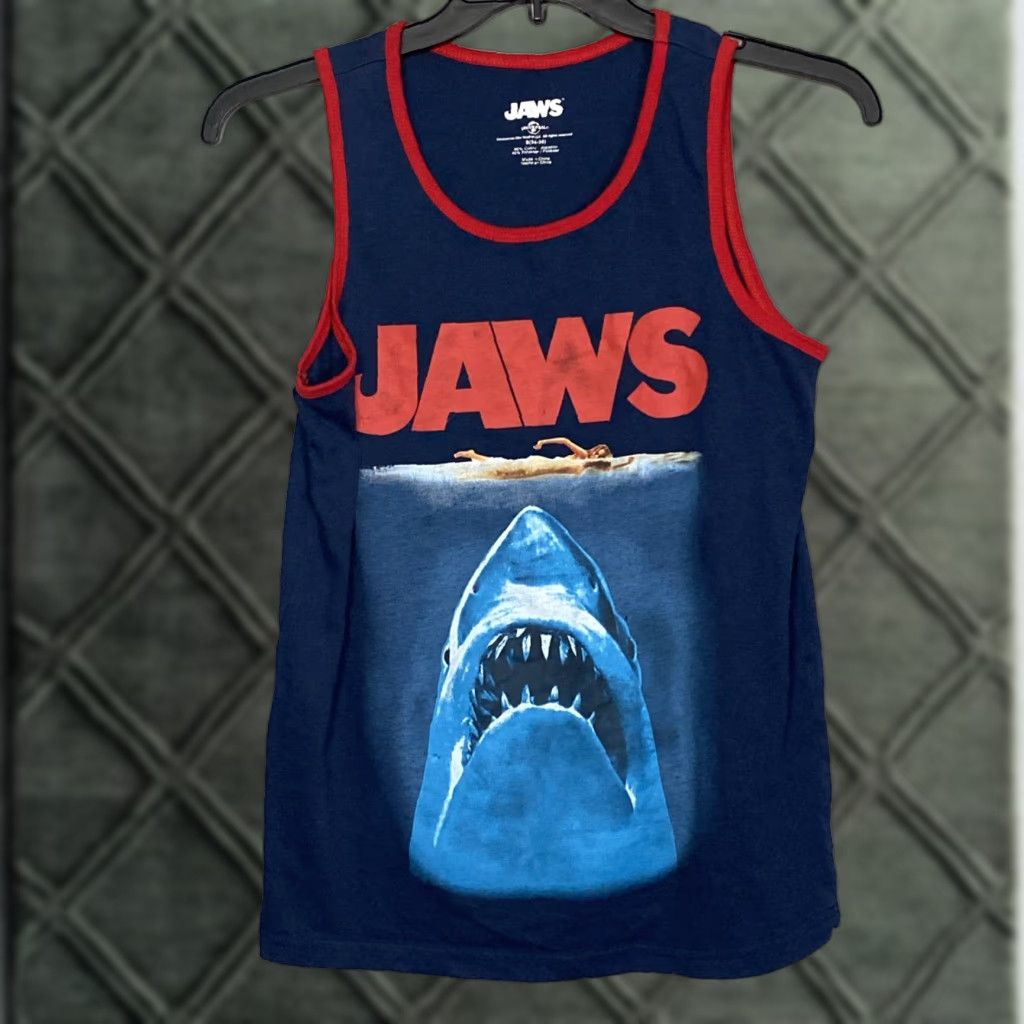 Vintage Jaws Tank Top Men Shirt Beach Shark Ocean Nature 19x27 Multicolor S Small Adult Mens