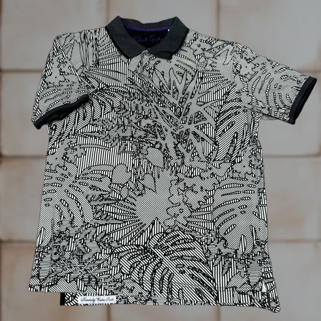 Graham Robert Graham Shirt Men Black White Collared Golf Work Patterned Tropical Beach