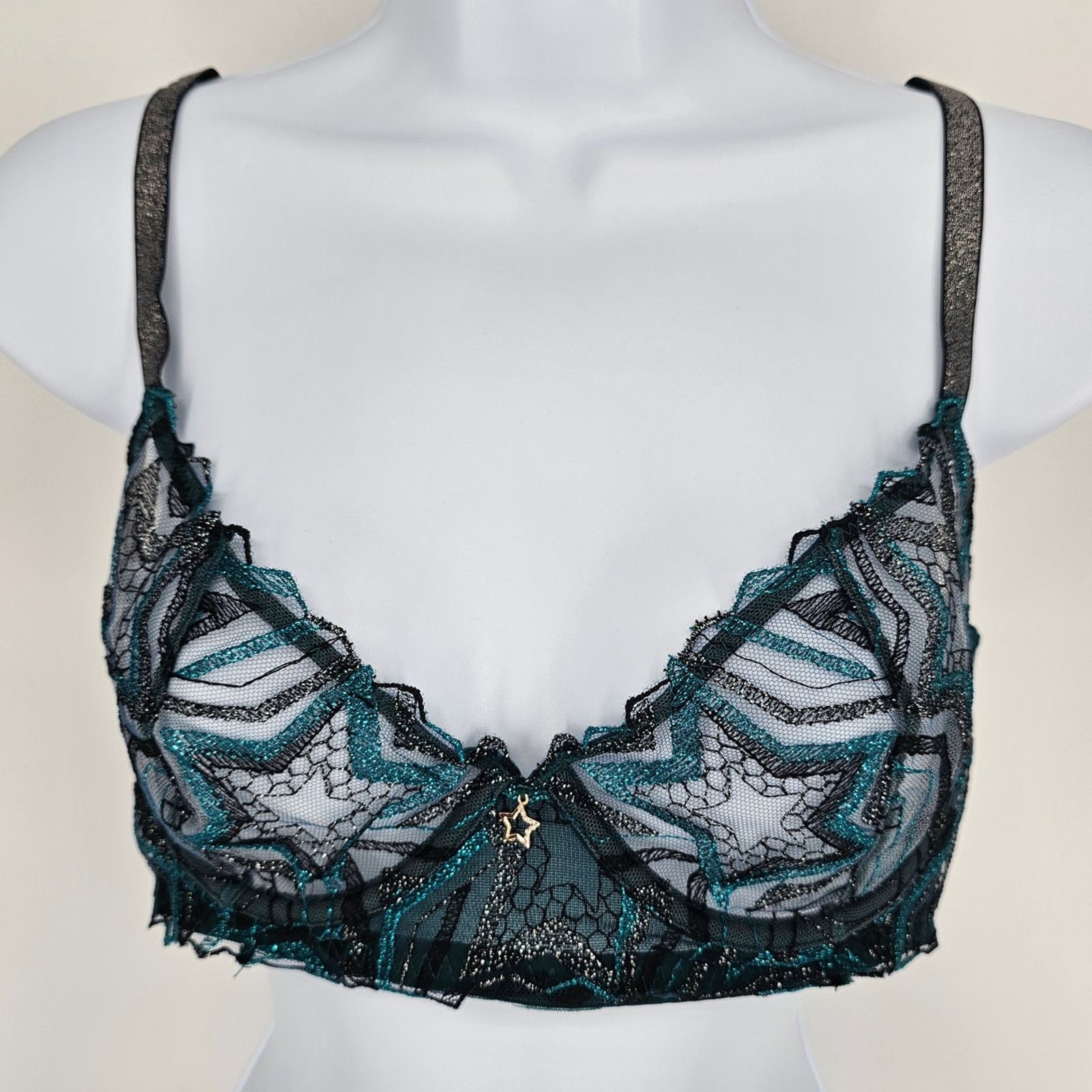 Fenty 32d Shining Star Teal Silver Unlined Demi Bra