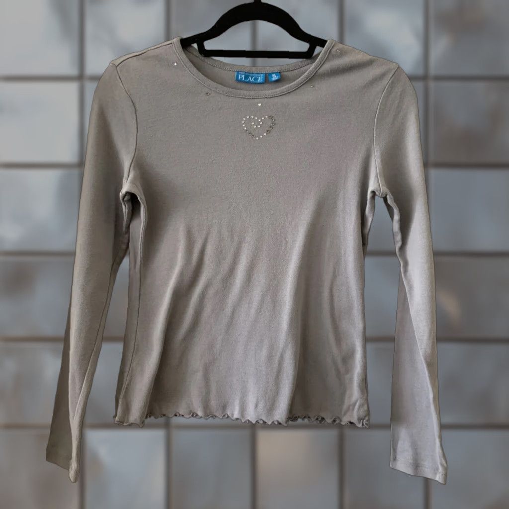 Vintage Wait No Actually The Children S Place Gray Long Sleeve Heart Sequins Shirt Girls Xl