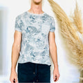 M Mens H M Divided Grey Blue Tropical Floral Pocket Tee Shirt