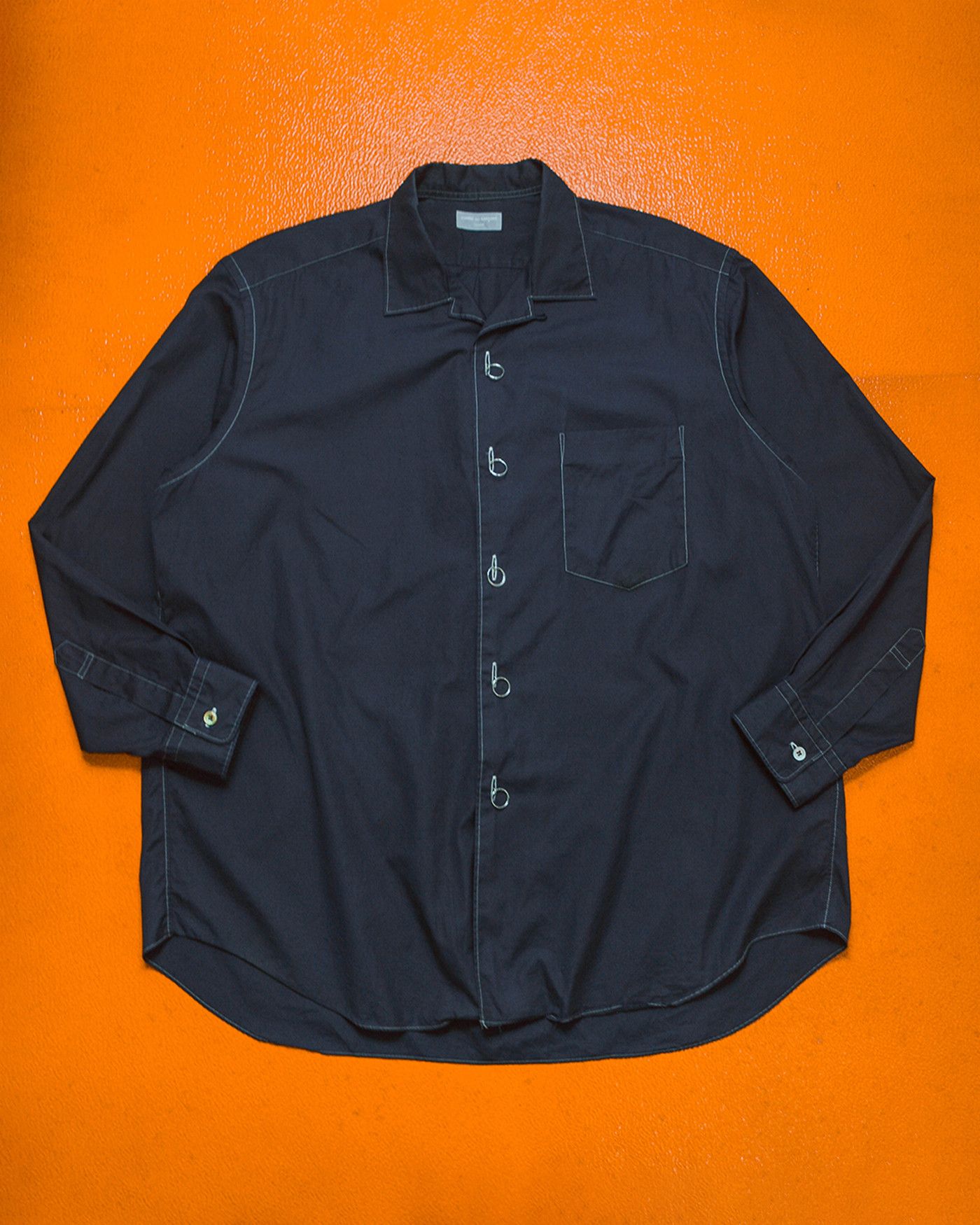 Comme Des Garcons Cdg Homme 1990 Navy Metal Ring Closure Contrast Shirt L