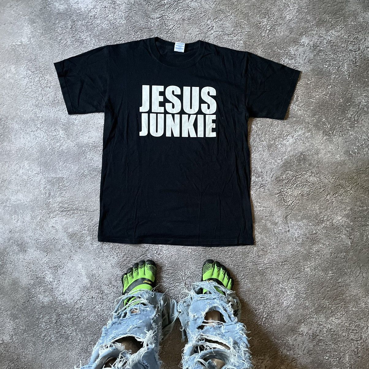 Vintage Y2k Jesus Junkie Logo Funny Slogan Tee Hoodie, Sweatshirt | FlexRushtees.com
