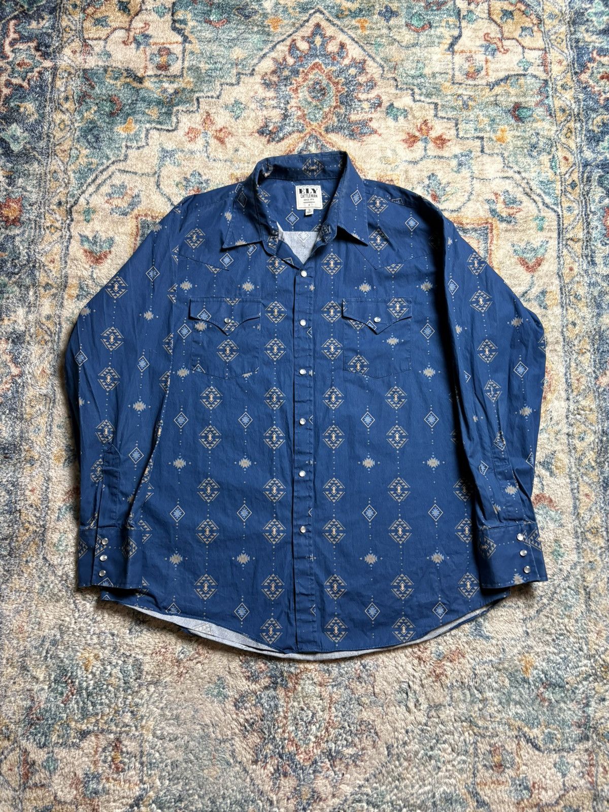Vintage Ely Cattleman Aztec Pearl Snap Shirt Size Xl