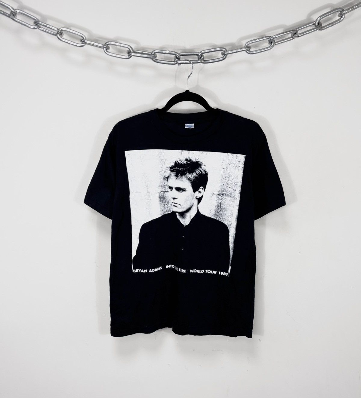 Band Tees Vintage Bryan Adams 1987 World Tour Into The Fire Black Tee Hoodie, Sweatshirt | FlexRushtees.com