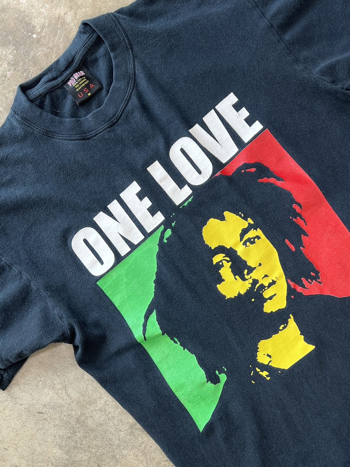 Vintage Bob Marley Pro Gear One Love Bob Marley Tee Medium Hoodie, Sweatshirt | FlexRushtees.com