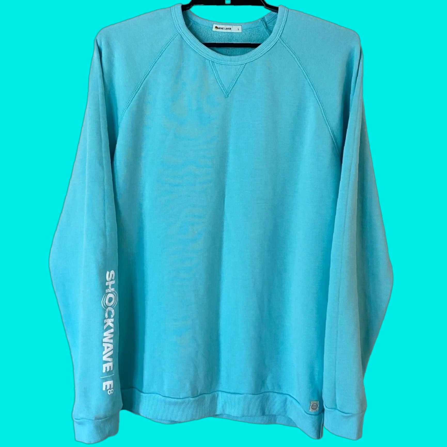 Layer Marine Layer Sweatshirt Crew Navy Blue Men L Long Sleeve Pullover Sherpa Logo Graphic P